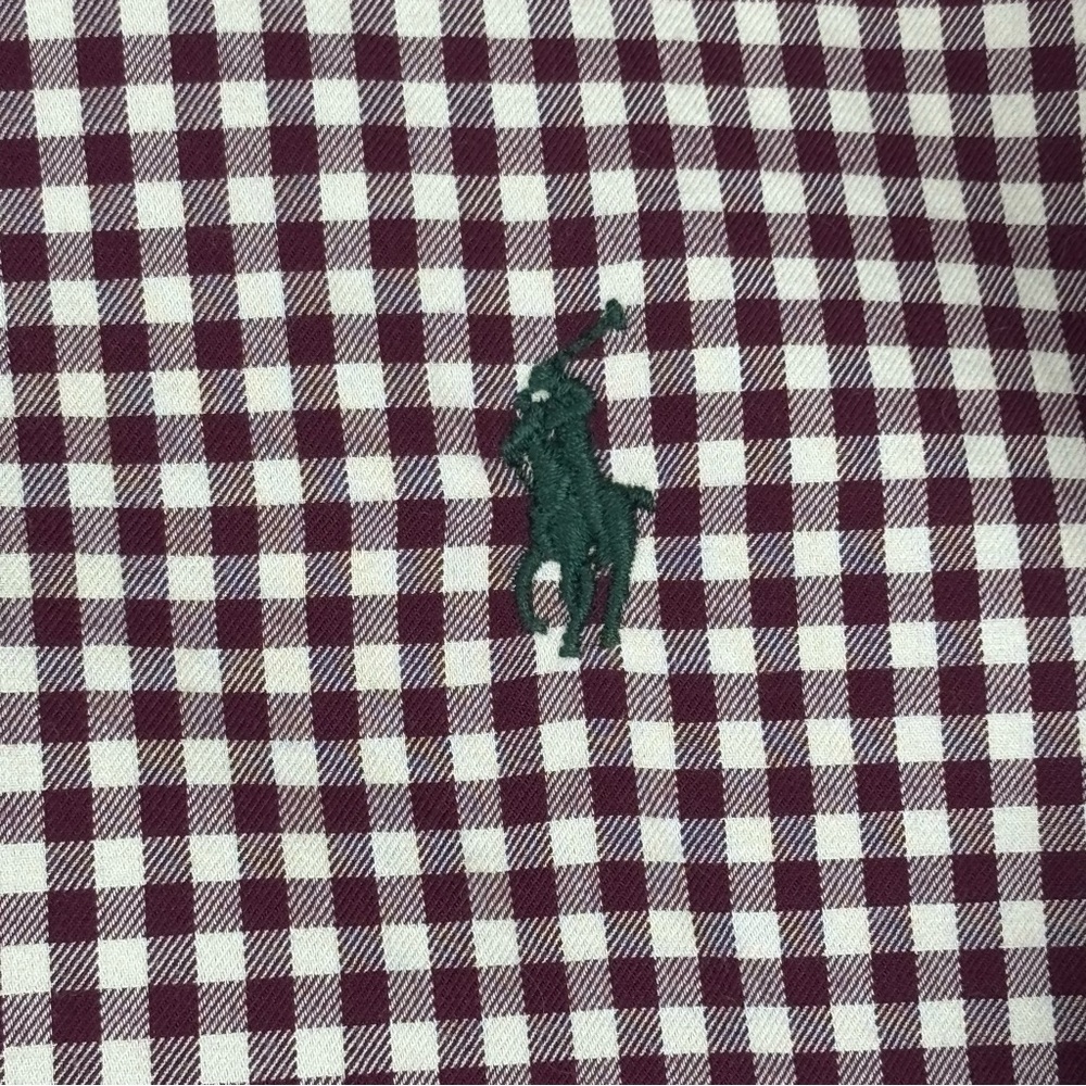Ralph‎ Lauren Shirt Mens Large Classic Fit Burgundy Gingham Button Down - Picture 8 of 12